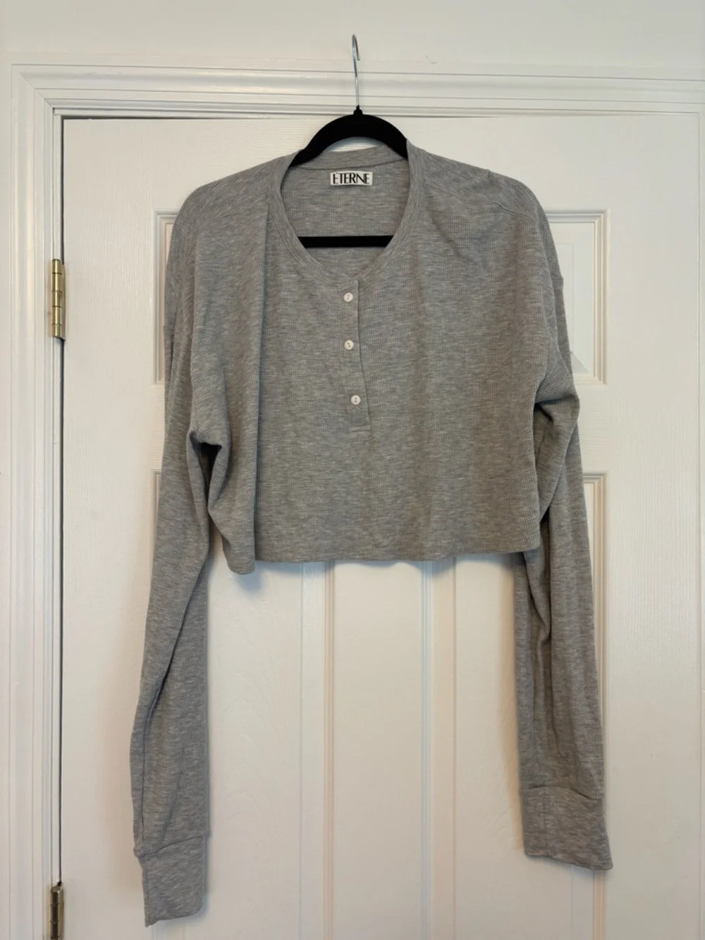 ÉTERNE Cropped Thermal Henley Top Heather Grey Size Large Great Condition - Picture 2 of 6